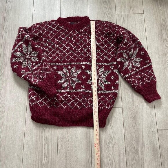 Vintage Indian Weavings Men's Pure Wool Handmade Chunky Knit Sweater Red White - Picture 5 of 9